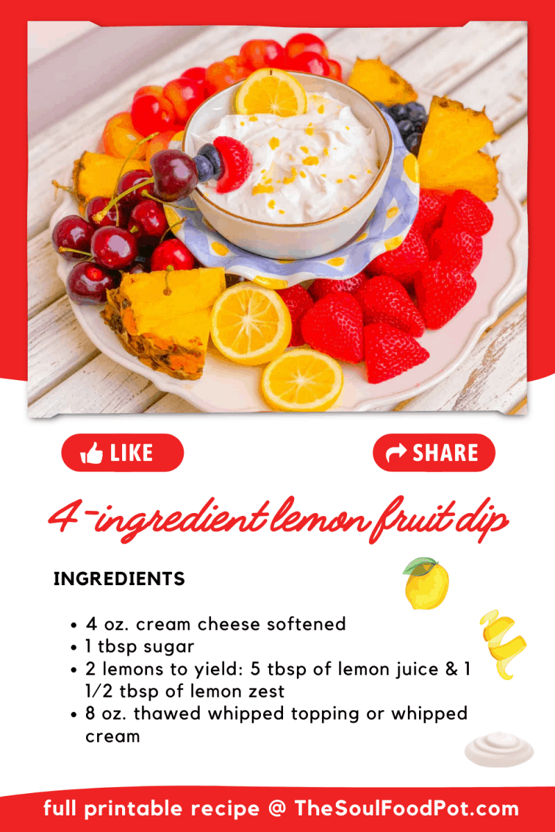 Lemon Fruit Dip With Cream Cheese Easy Recipe by The Soul Food Pot