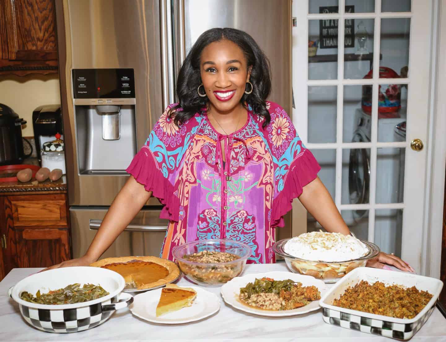 Soul food vs. Southern food: What’s the difference? Shaunda Necole, creator of The Soul Food Pot®, presenting a traditional soul food spread including sweet potato pie, banana pudding, black-eyed peas, collard greens, and cornbread—Black food history served with pride.