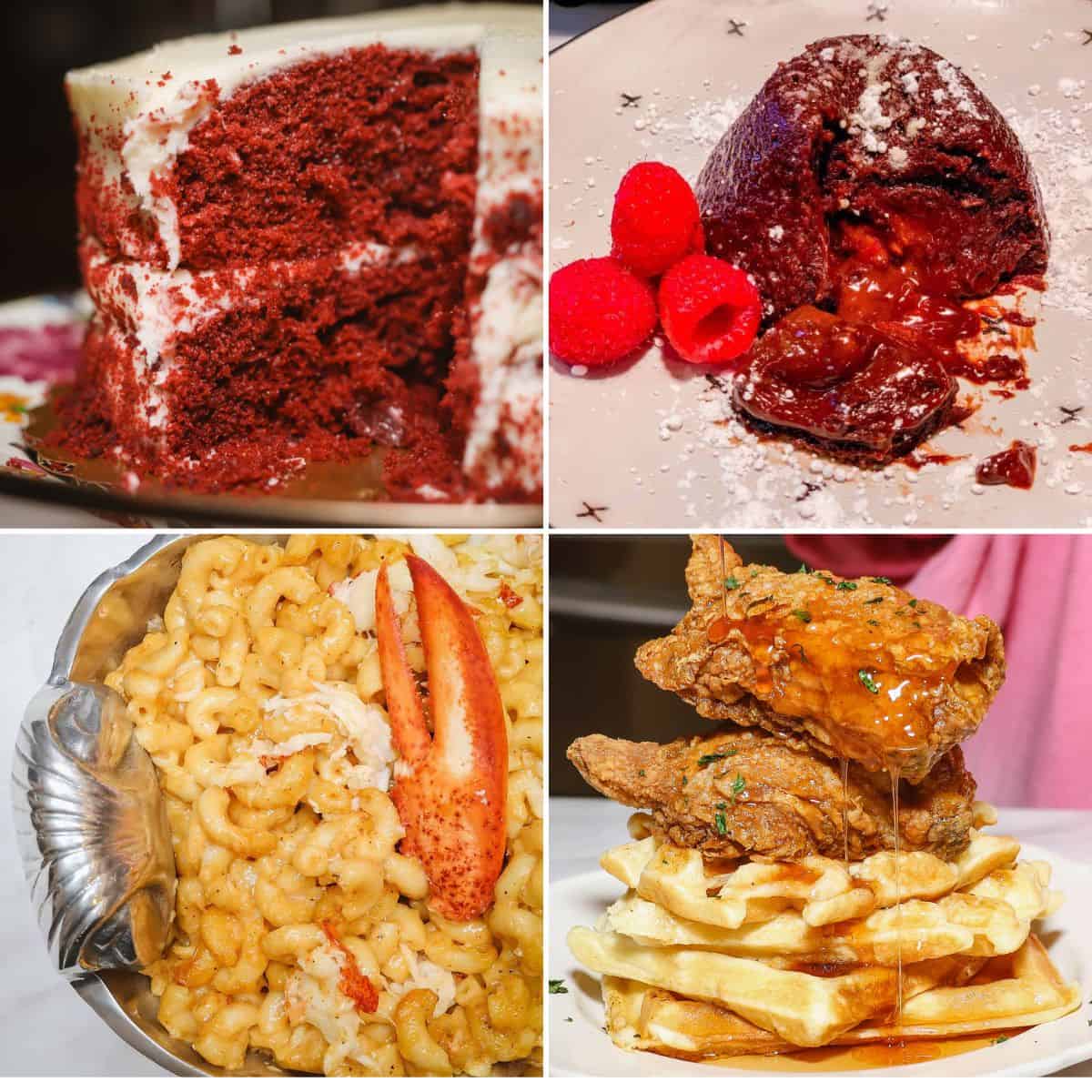 Soul Food Valentine&rsquo;s Day recipe collage featuring red velvet cake, chocolate lava cake, lobster mac and cheese, and chicken and waffles, curated by The Soul Food Pot&reg; to celebrate love, comfort, and connection through Black Southern cooking.