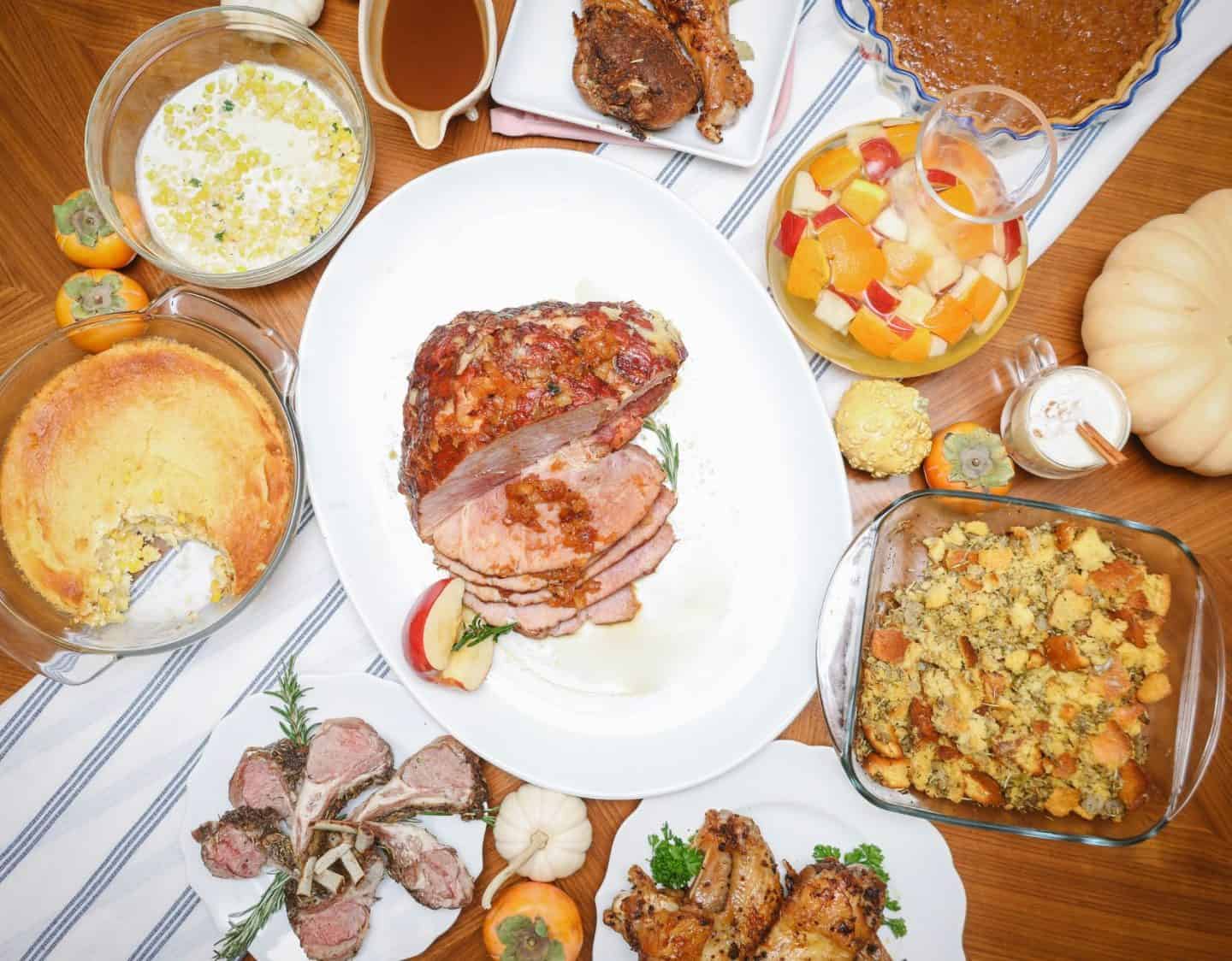 Soul food dinner for special occasions featuring glazed baked ham, cornbread, dressing, sweet potato pie, and classic Southern sides, made by Shaunda Necole for The Soul Food Pot® celebration meal inspiration.