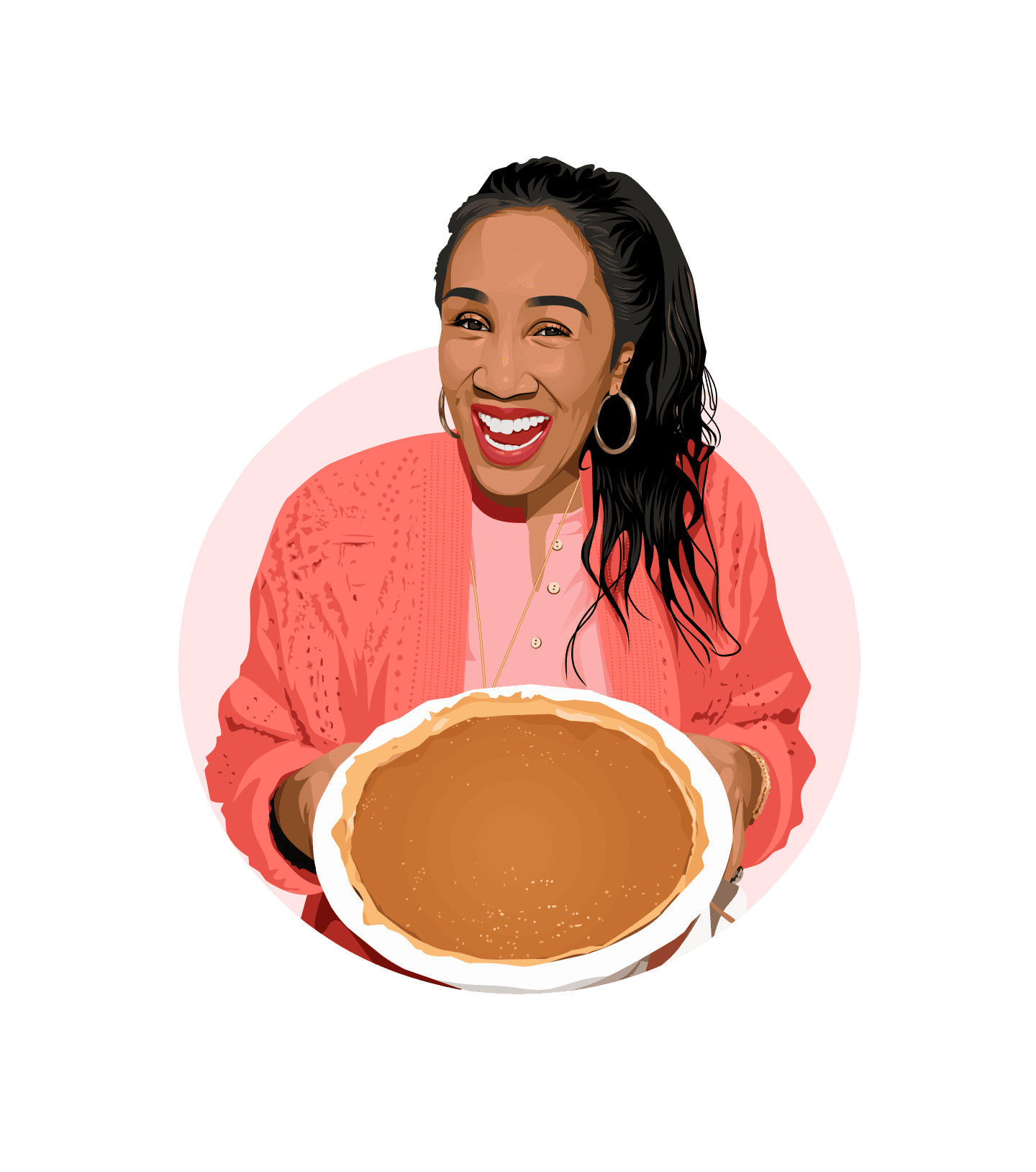 Illustration of The Soul Food Pot® founder Shaunda Necole smiling and holding a Southern pie, representing her “Why This Is a Southern Classic” baking insights.