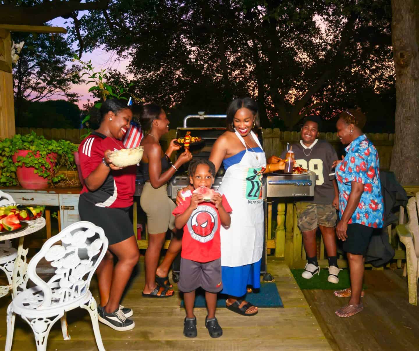 Family backyard cookout