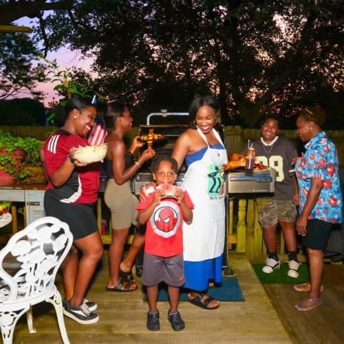Family backyard cookout