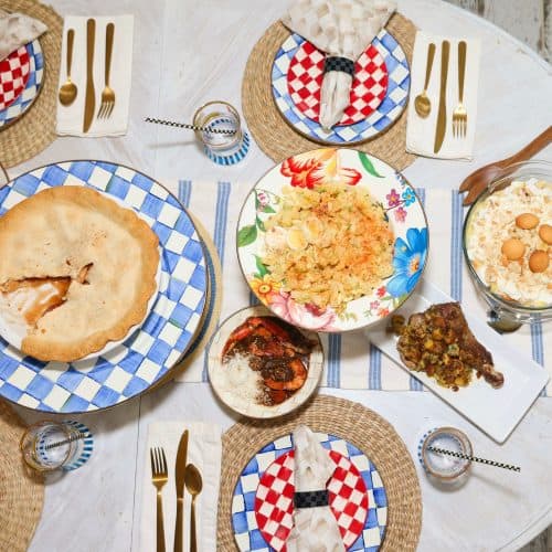 Labor Day table — apple pie + banana pudding