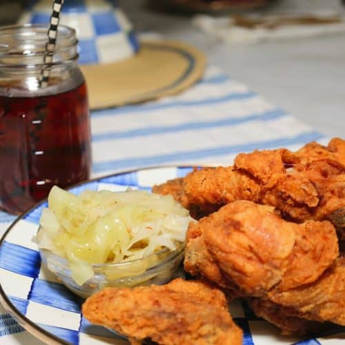 Southern fried chicken, soul food cabbage and sweet tea
