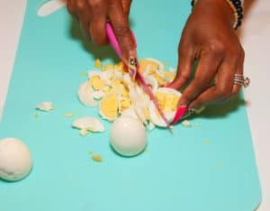 Chopping hard boiled eggs