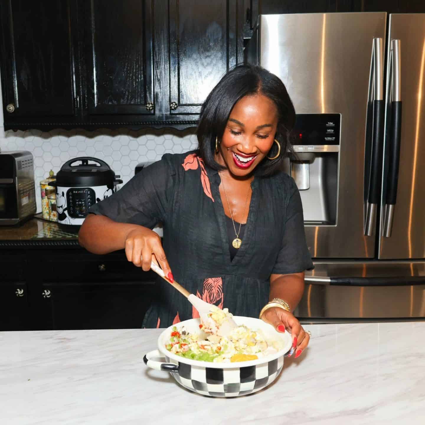 Potato salad being prepared