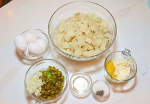 Potato salad prepared ingredients