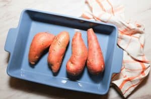 Prepare the sweet potatoes for roasting