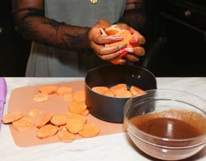 Sliced sweet potatoes + glaze
