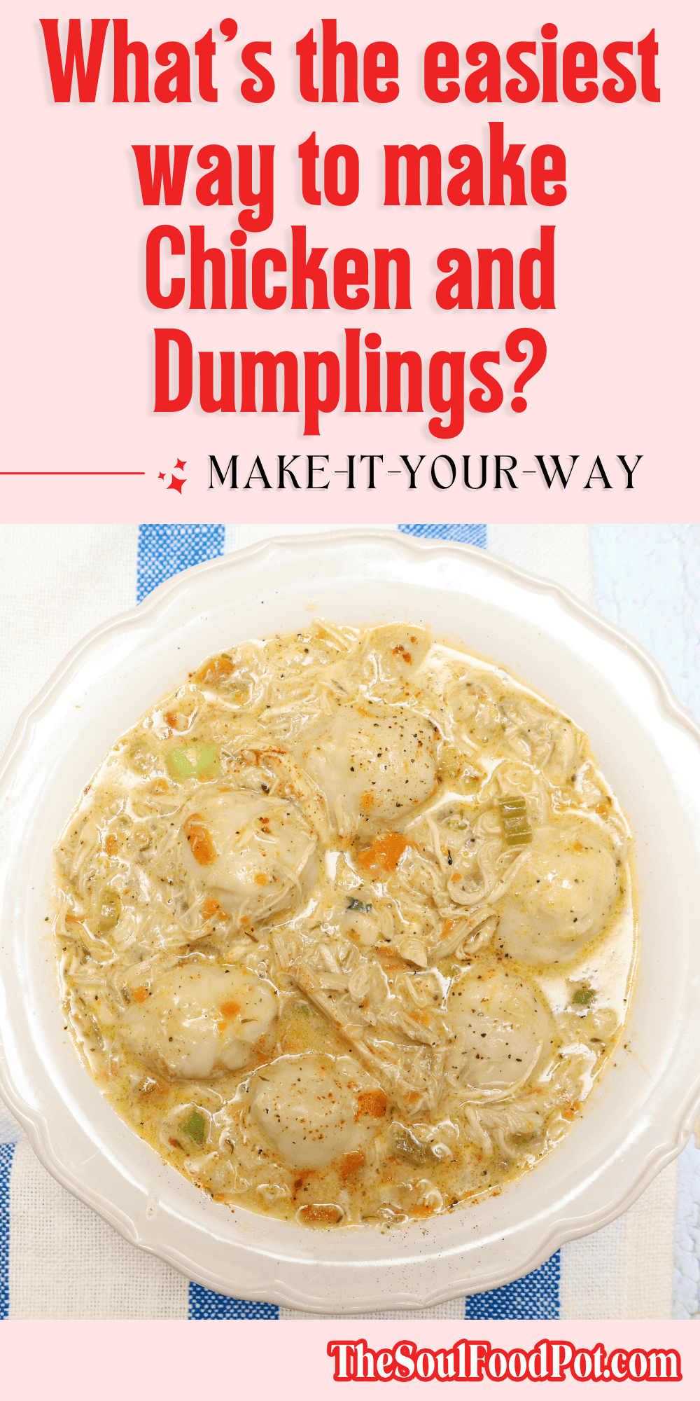 What’s the easiest way to make chicken and dumplings? The Soul Food Pot® compares Shaunda Necole’s stovetop, Instant Pot, and canned-biscuit methods.
