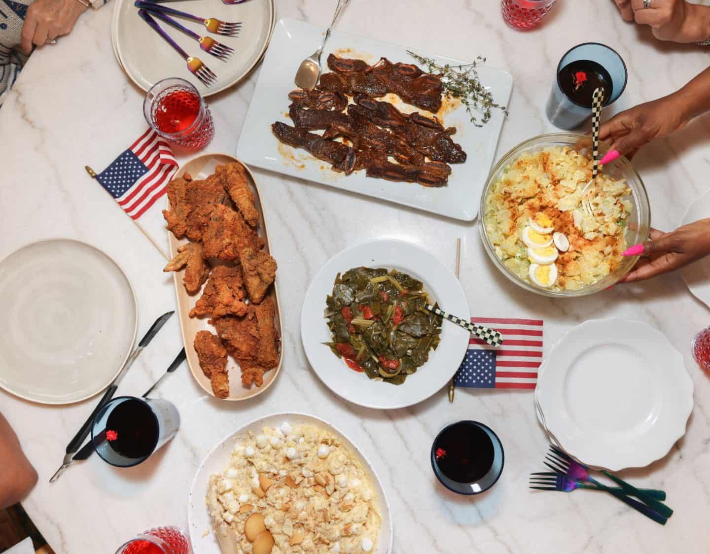 overhead Southern cookout table