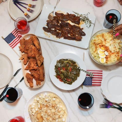 overhead Southern cookout table