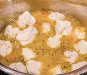 Homemade dumplings added to the broth