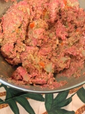 Mixed meatloaf mixture in bowl