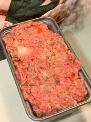 Shaped meatloaf in a loaf pan